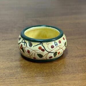 Vintage Pat Fischer Tealight Candle Holder Primitive Folk Art Bittersweet